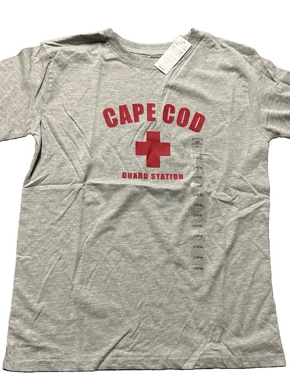 NWT Boy’s Cuffy’s Of Cape Cod Grey Short Sleeve T Shirt Size Large (14/16)
